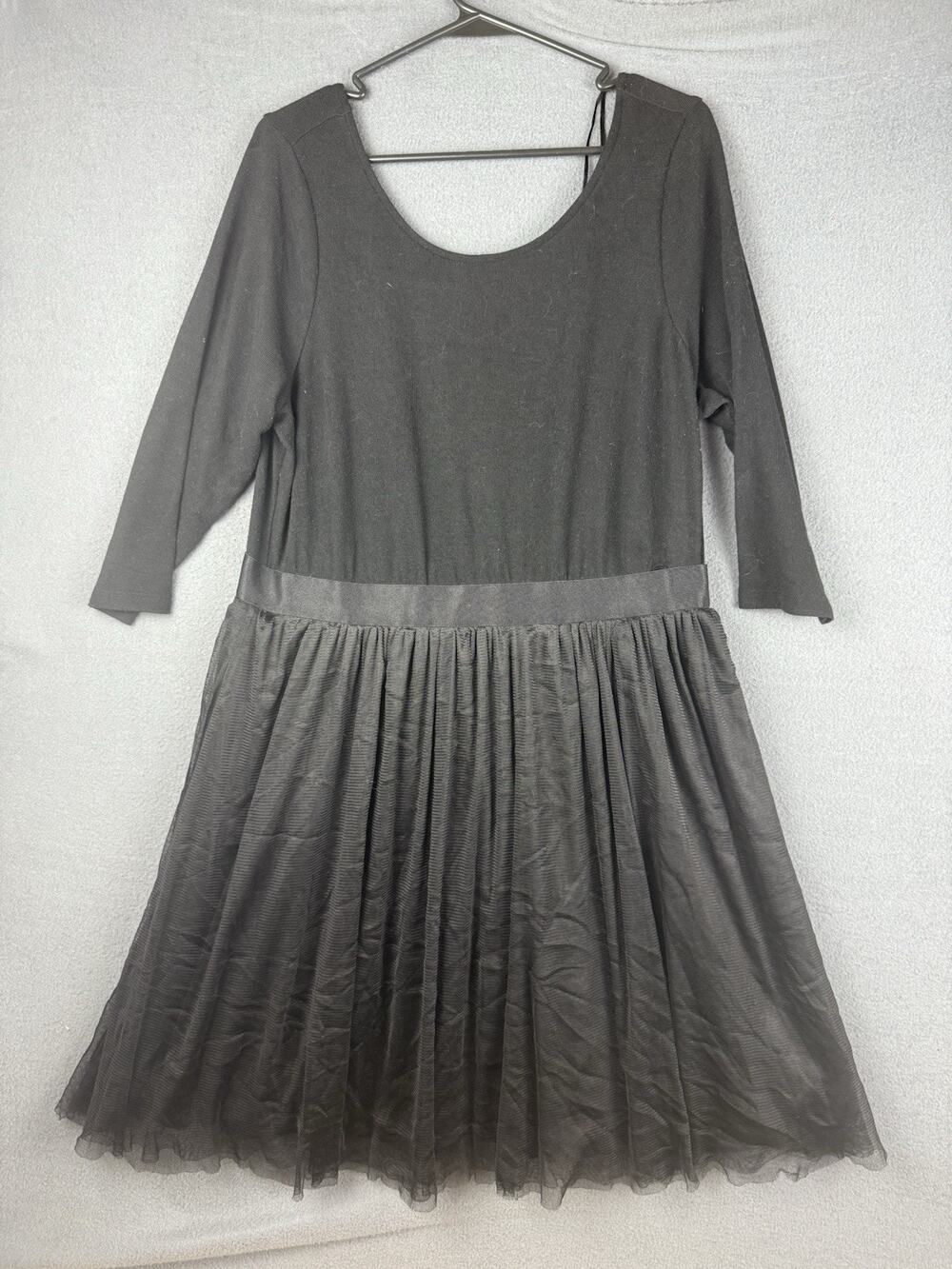 MODCLOTH 1X Black 3/4 Length Sleeves Tulle Dress Plus Size